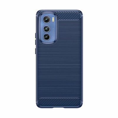 Motorola Moto E22 / E22i Hoesje - MobyDefend TPU Backcover - Geborstelde Metaal &amp; Carbon-Look - Blauw