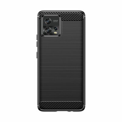 Motorola Moto G72 Hoesje - MobyDefend TPU Backcover - Geborstelde Metaal &amp; Carbon-Look - Zwart
