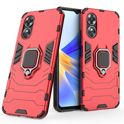 Oppo A17 Hoesje - MobyDefend Dubbelgelaagde Pantsercase Met Standaard - Rood