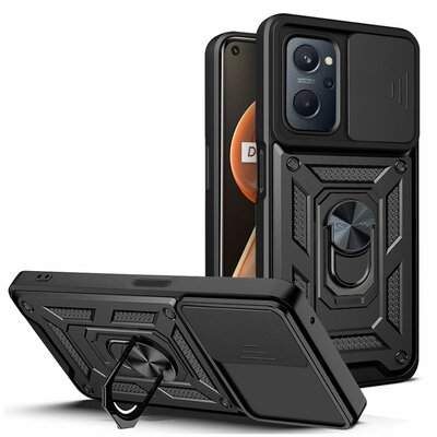 Oppo A17 Hoesje - MobyDefend Pantsercase Met Draaibare Ring - Zwart
