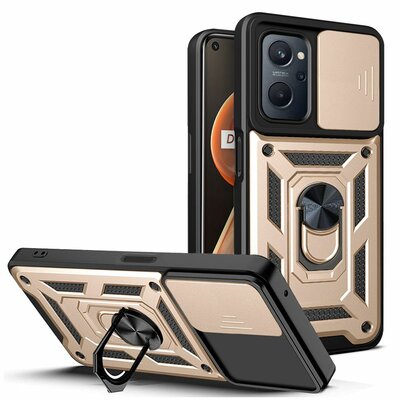 Oppo A17 Hoesje - MobyDefend Pantsercase Met Draaibare Ring - Goud