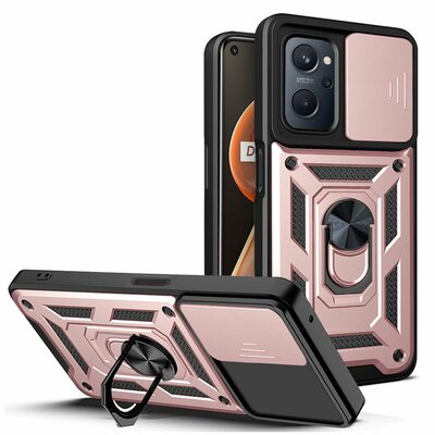 Oppo A17 Hoesje - MobyDefend Pantsercase Met Draaibare Ring - Ros&eacute;