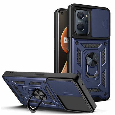 Oppo A17 Hoesje - MobyDefend Pantsercase Met Draaibare Ring - Blauw