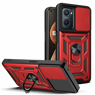 Oppo A17 Hoesje - MobyDefend Pantsercase Met Draaibare Ring - Rood