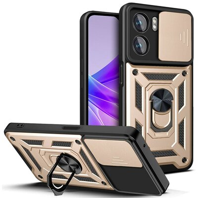 Oppo A57 / A57s / A77 Hoesje - MobyDefend Pantsercase Met Draaibare Ring - Goud
