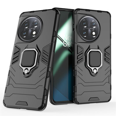 OnePlus 11 Hoesje - MobyDefend Dubbelgelaagde Pantsercase Met Standaard - Zwart