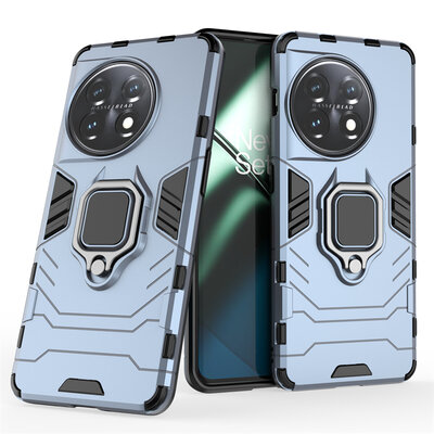 OnePlus 11 Hoesje - MobyDefend Dubbelgelaagde Pantsercase Met Standaard - Blauw