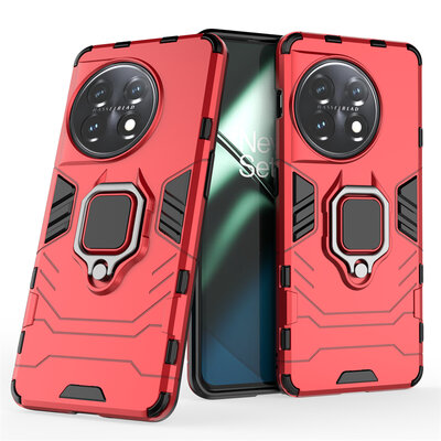 OnePlus 11 Hoesje - MobyDefend Dubbelgelaagde Pantsercase Met Standaard - Rood