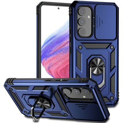 Samsung Galaxy A14 Hoesje - MobyDefend Pantsercase Met Draaibare Ring - Blauw
