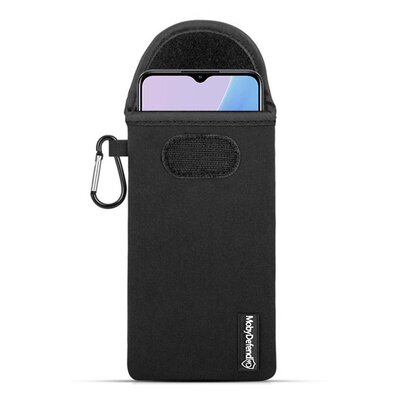 Hoesje voor Oppo A78 (5G) - MobyDefend Neopreen Pouch Met Karabijnhaak - Insteekhoesje - Riemlus Hoesje - Zwart