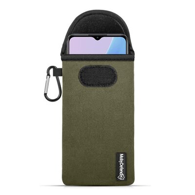 Hoesje voor Oppo A78 (5G) - MobyDefend Neopreen Pouch Met Karabijnhaak - Insteekhoesje - Riemlus Hoesje - Groen