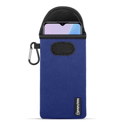 Hoesje voor Oppo A78 (5G) - MobyDefend Neopreen Pouch Met Karabijnhaak - Insteekhoesje - Riemlus Hoesje - Blauw