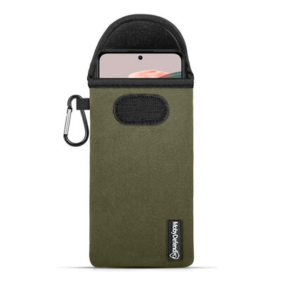 Hoesje voor Xiaomi Redmi Note 12 5G - MobyDefend Neopreen Pouch Met Karabijnhaak - Insteekhoesje - Riemlus Hoesje - Groen