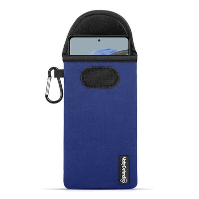 Hoesje voor Xiaomi Redmi Note 12 Pro 5G - MobyDefend Neopreen Pouch Met Karabijnhaak - Insteekhoesje - Riemlus Hoesje - Blauw