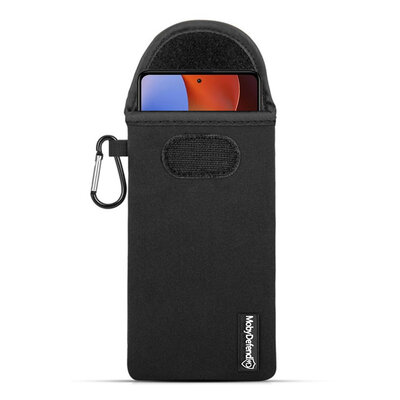 Hoesje voor Xiaomi Redmi Note 12 Pro Plus 5G - MobyDefend Neopreen Pouch Met Karabijnhaak - Insteekhoesje - Riemlus Hoesje - Zwart