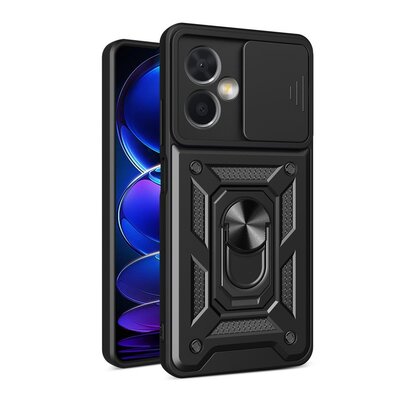 Xiaomi Redmi Note 12 5G Hoesje - MobyDefend Pantsercase Met Draaibare Ring - Zwart