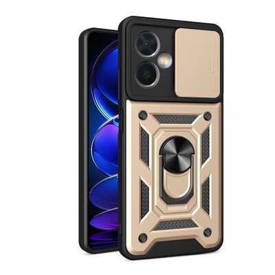 Xiaomi Redmi Note 12 5G Hoesje - MobyDefend Pantsercase Met Draaibare Ring - Goud