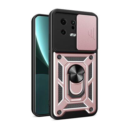 Xiaomi 13 Hoesje - MobyDefend Pantsercase Met Draaibare Ring - Ros&eacute;