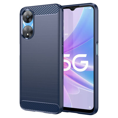 Oppo A78 (5G) Hoesje - MobyDefend TPU Backcover - Geborstelde Metaal &amp; Carbon-Look - Blauw