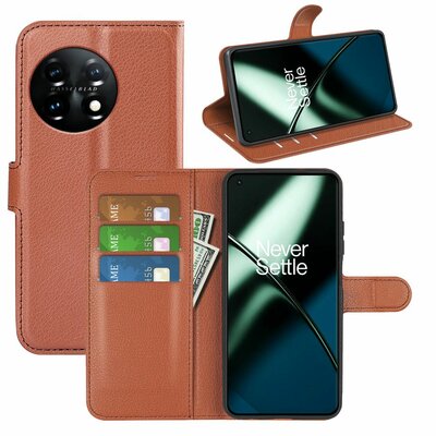 OnePlus 11 Hoesje - MobyDefend Kunstleren Wallet Book Case (Sluiting Voorkant) - Bruin