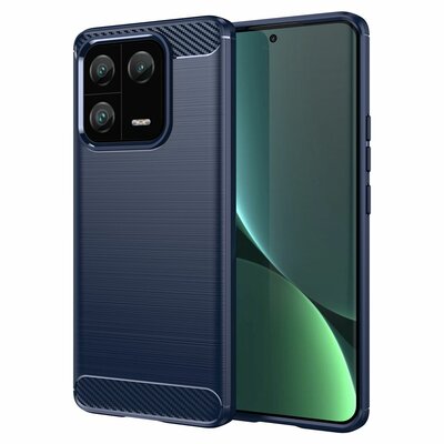 Xiaomi 13 Pro Hoesje - MobyDefend TPU Backcover - Geborstelde Metaal &amp; Carbon-Look - Blauw