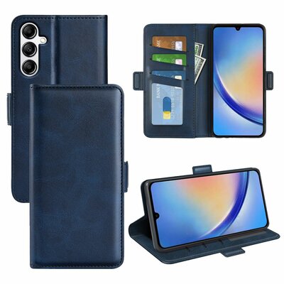 Samsung Galaxy A34 Hoesje - MobyDefend Luxe Wallet Book Case (Sluiting Zijkant) - Blauw