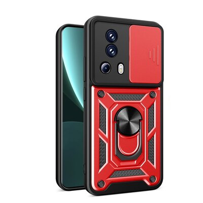 Xiaomi 13 Lite Hoesje - MobyDefend Pantsercase Met Draaibare Ring - Rood