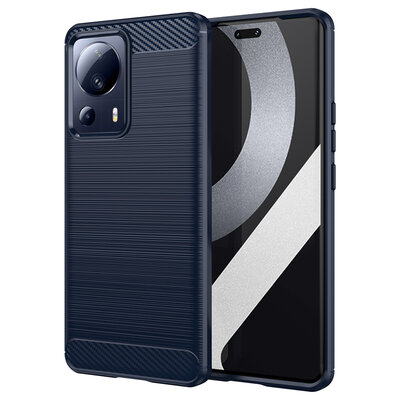 Xiaomi 13 Lite Hoesje - MobyDefend TPU Backcover - Geborstelde Metaal &amp; Carbon-Look - Blauw