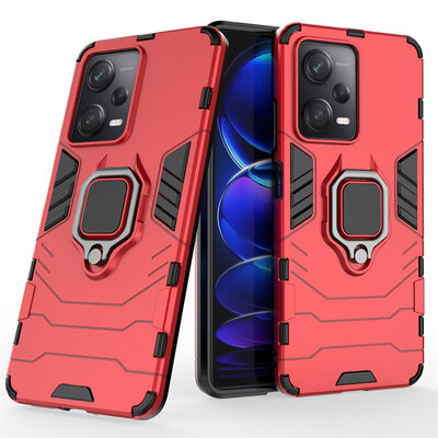 Xiaomi Redmi Note 12 Pro 5G Hoesje - MobyDefend Dubbelgelaagde Pantsercase Met Standaard - Rood