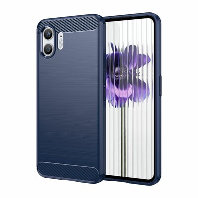 Nothing Phone (2) Hoesje - MobyDefend TPU Backcover - Geborstelde Metaal &amp; Carbon-Look - Blauw