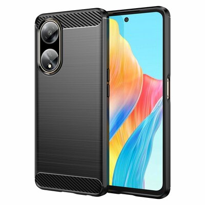 Oppo A98 Hoesje - MobyDefend TPU Backcover - Geborstelde Metaal &amp; Carbon-Look - Zwart
