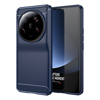 Xiaomi 13 Ultra Hoesje - MobyDefend TPU Backcover - Geborstelde Metaal &amp; Carbon-Look - Blauw