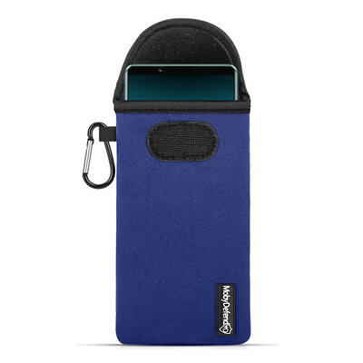 Hoesje voor Sony Xperia 5 V - MobyDefend Neopreen Pouch Met Karabijnhaak - Insteekhoesje - Riemlus Hoesje - Blauw