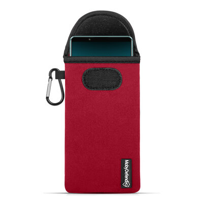 Hoesje voor Sony Xperia 5 V - MobyDefend Neopreen Pouch Met Karabijnhaak - Insteekhoesje - Riemlus Hoesje - Rood