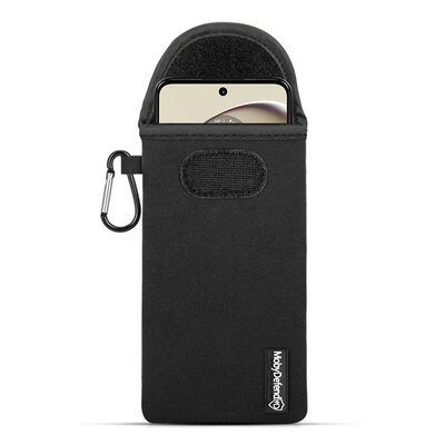 Hoesje voor Motorola Moto G14 - MobyDefend Neopreen Pouch Met Karabijnhaak - Insteekhoesje - Riemlus Hoesje - Zwart