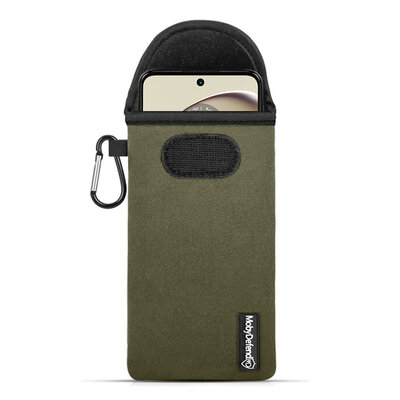 Hoesje voor Motorola Moto G14 - MobyDefend Neopreen Pouch Met Karabijnhaak - Insteekhoesje - Riemlus Hoesje - Groen