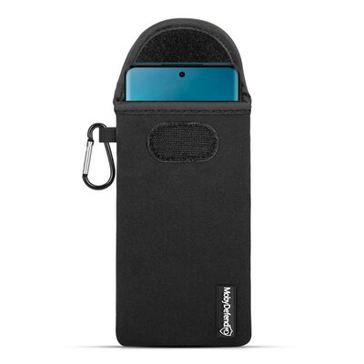 Hoesje voor Motorola Edge 40 Neo - MobyDefend Neopreen Pouch Met Karabijnhaak - Insteekhoesje - Riemlus Hoesje - Zwart