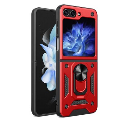 Samsung Galaxy Z Flip 5 Hoesje - MobyDefend Pantsercase Met Draaibare Ring - Rood