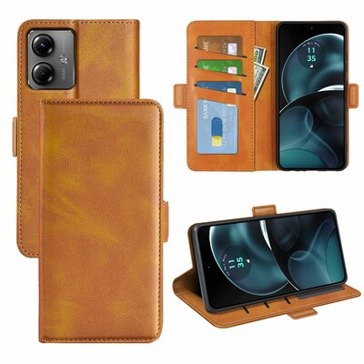 Motorola Moto G14 Hoesje - MobyDefend Luxe Wallet Book Case (Sluiting Zijkant) - Lichtbruin