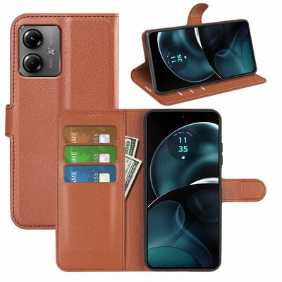 Motorola Moto G14 Hoesje - MobyDefend Kunstleren Wallet Book Case (Sluiting Voorkant) - Bruin