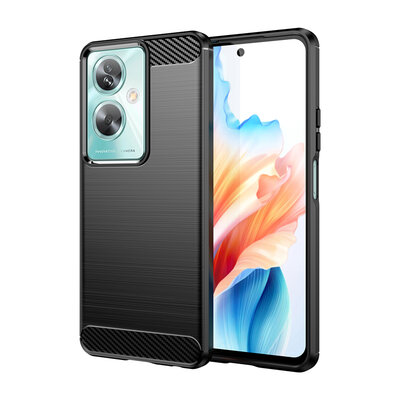 Oppo A79 / OnePlus Nord N30 SE Hoesje - MobyDefend TPU Backcover - Geborstelde Metaal &amp; Carbon-Look - Zwart