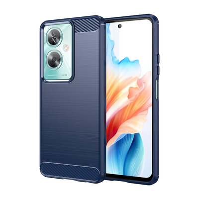 Oppo A79 / OnePlus Nord N30 SE Hoesje - MobyDefend TPU Backcover - Geborstelde Metaal &amp; Carbon-Look - Blauw