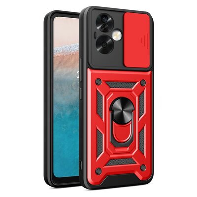 Oppo A79 / OnePlus Nord N30 SE Hoesje - MobyDefend Pantsercase Met Draaibare Ring - Rood