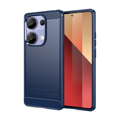 Xiaomi Redmi Note 13 Pro 4G Hoesje - MobyDefend TPU Backcover - Geborstelde Metaal &amp; Carbon-Look - Blauw