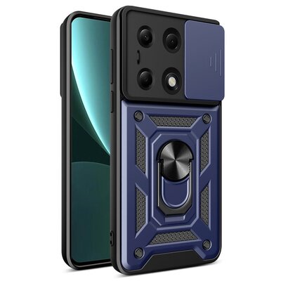 Xiaomi Redmi Note 13 Pro 4G Hoesje - MobyDefend Pantsercase Met Draaibare Ring - Blauw