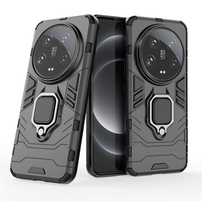 Xiaomi 14 Ultra Hoesje - MobyDefend Dubbelgelaagde Pantsercase Met Standaard - Zwart