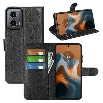 Motorola Moto G34 Hoesje - MobyDefend Kunstleren Wallet Book Case (Sluiting Voorkant) - Zwart