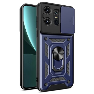 Motorola Edge 50 Pro Hoesje - MobyDefend Pantsercase Met Draaibare Ring - Blauw