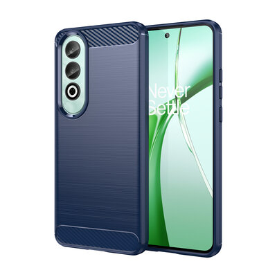OnePlus Nord CE 4 Hoesje - MobyDefend TPU Backcover - Geborstelde Metaal &amp; Carbon-Look - Blauw