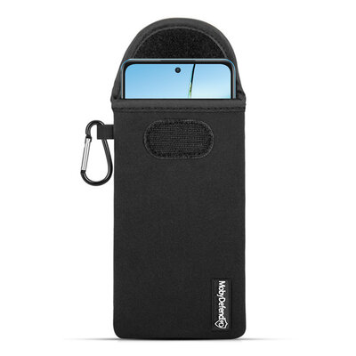 Hoesje voor OnePlus Nord CE 4 Lite - MobyDefend Neopreen Pouch Met Karabijnhaak - Insteekhoesje - Riemlus Hoesje - Zwart